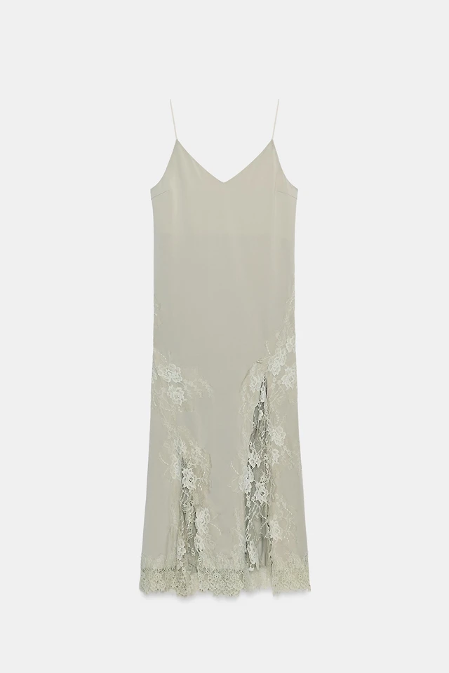 zara lace camisole dress Zara ZW Collection Dark Brown Satin Lace Mini Slip Dress / Tunic Size S by Zara collection