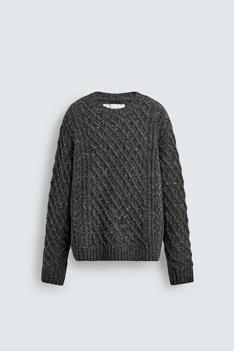 100% WOOL CABLE-KNIT JUMPER WITH SPECKLES
