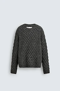 100% WOOL CABLE-KNIT JUMPER WITH SPECKLES