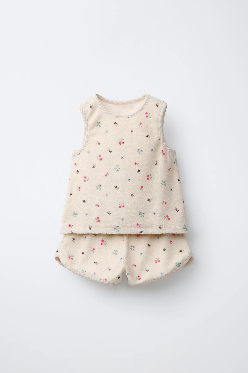CHERRY TOWEL EFFECT T-SHIRT AND BERMUDA SET