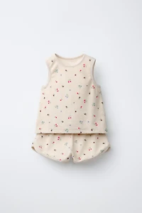 CHERRY TOWEL EFFECT T-SHIRT AND BERMUDA SET