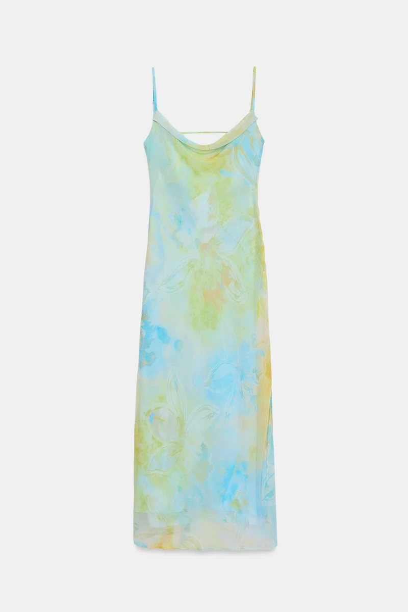 PRINTED DRAPED MIDI DRESS