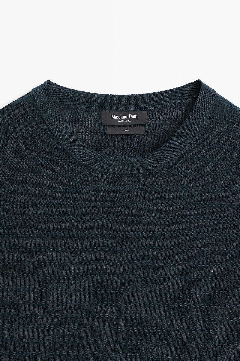 100% linen short sleeve knit sweater