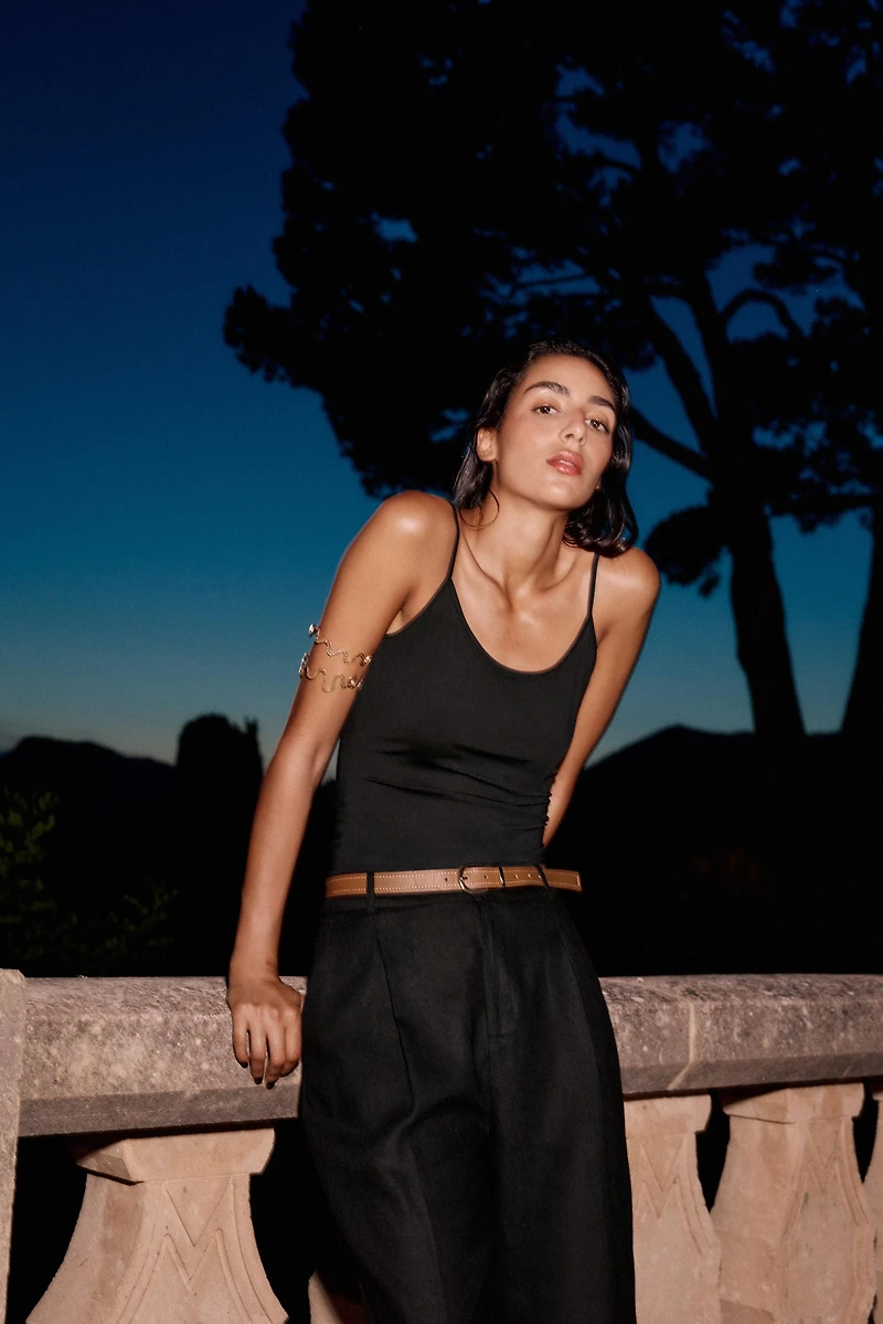 LINEN STRAIGHT LEG PANTS WITH BELT