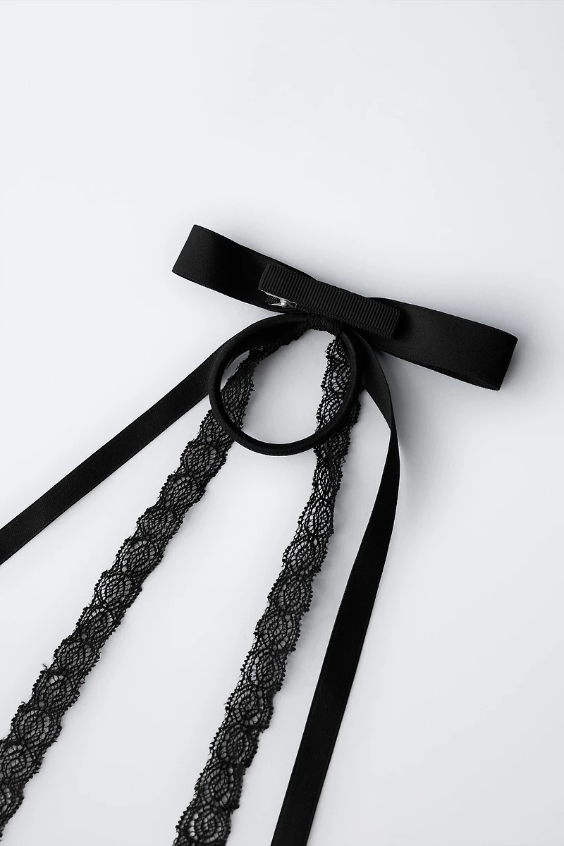 LACE AND PLAIN BOW BOBBY PIN HAIR TIE
