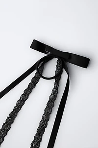 LACE AND PLAIN BOW BOBBY PIN HAIR TIE