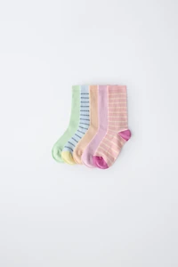 LOT DE CINQ CHAUSSETTES HAUTES À RAYURES