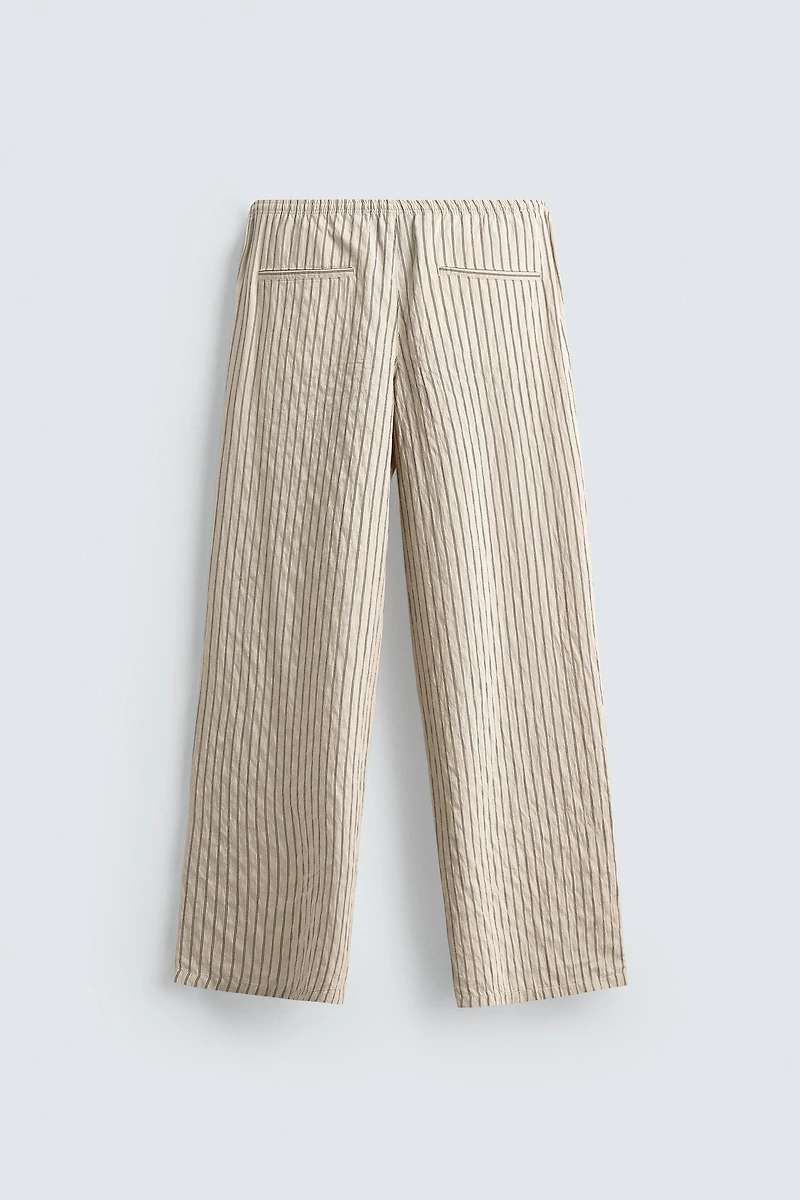 WRINKLED EFFECT STRIPED FLOWY PANTS