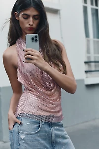 TOP HALTER À PAILLETTES