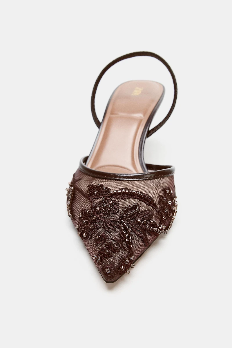 SHINY MESH SLINGBACK HEELS