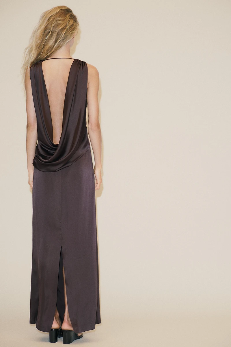 OPEN-BACK SATIN LONG DRESS