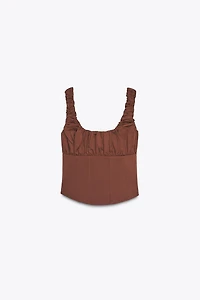 MIXED INTERLOCK POPLIN TOP