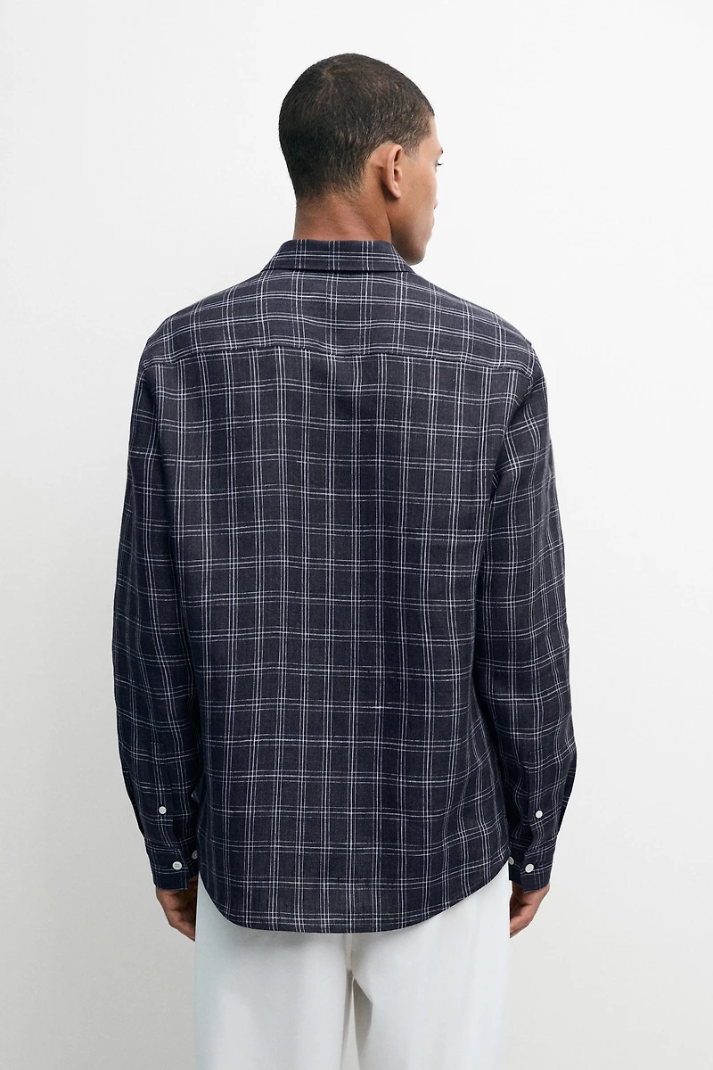 100% linen regular fit check shirt