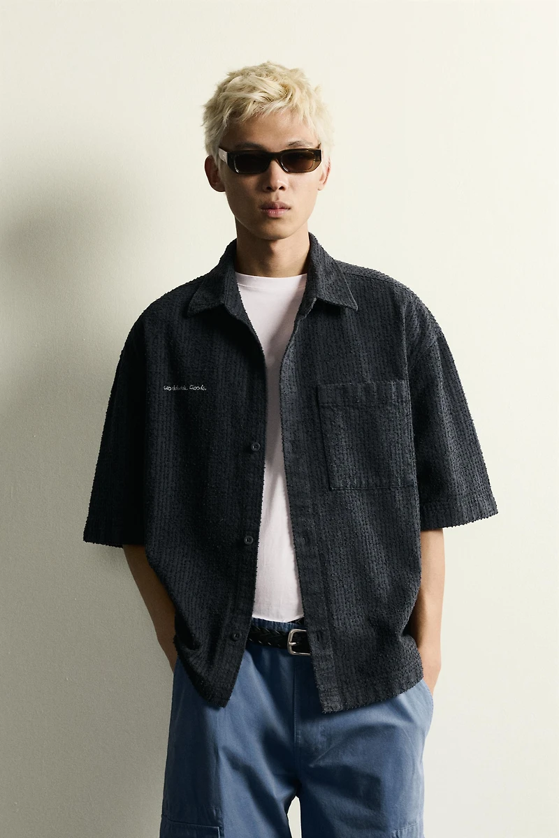 TEXTURED EMBROIDERED BOXY FIT OVERSHIRT
