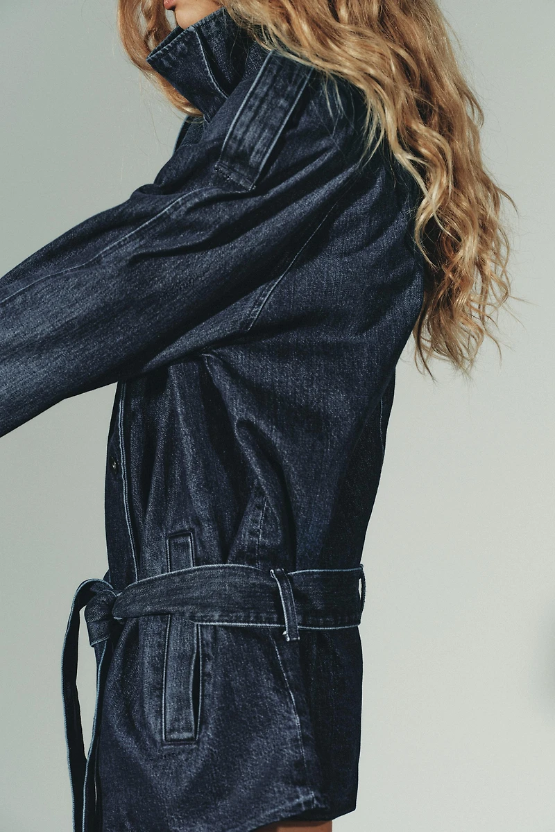 TRF BELTED DENIM MIDI TRENCH COAT