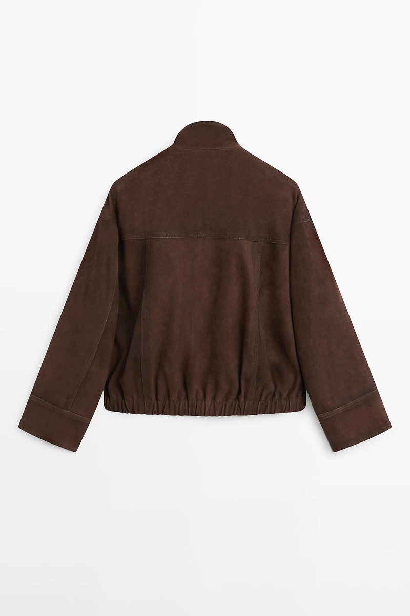 Suede leather bomber jacket