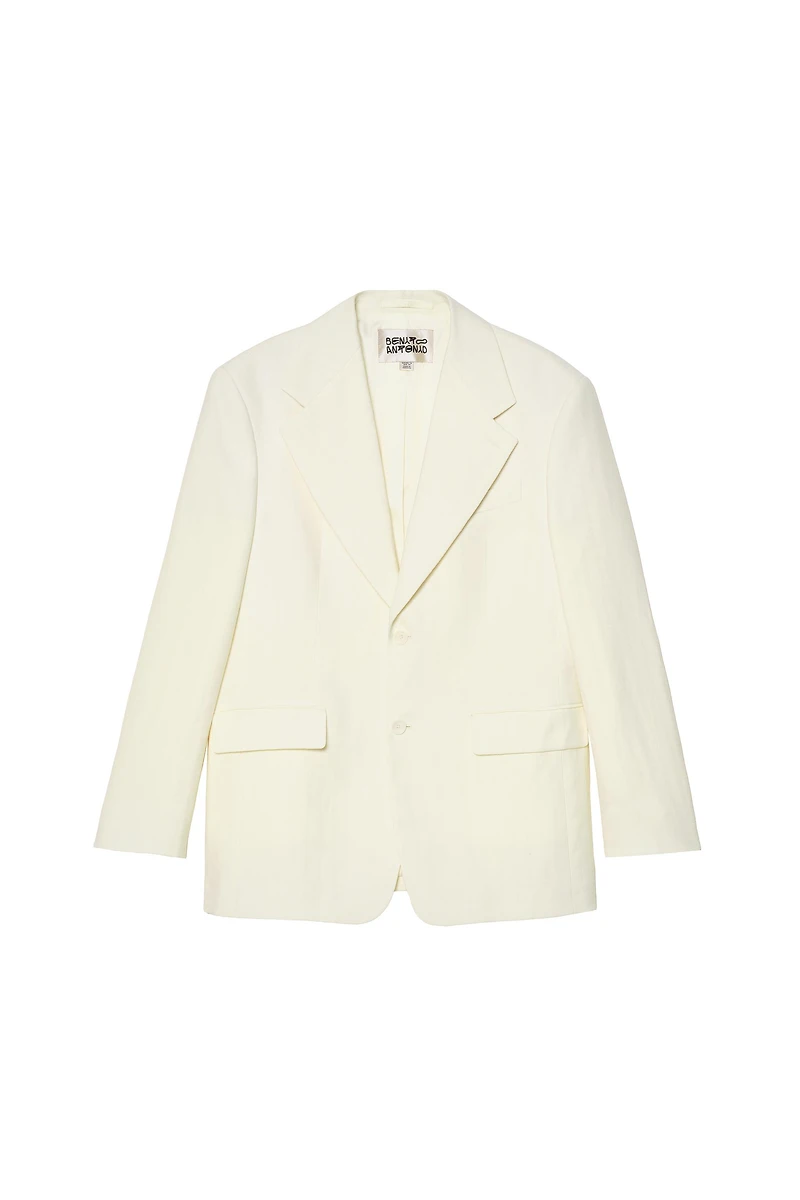 OVERSIZED FIT HERRINGBONE LINEN-WOOL SUIT BLAZER