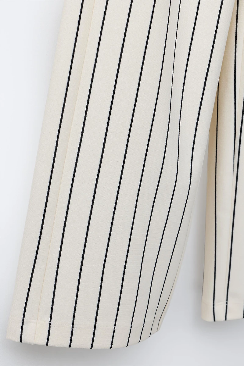 STRIPED PONTE WIDE LEG PANTS