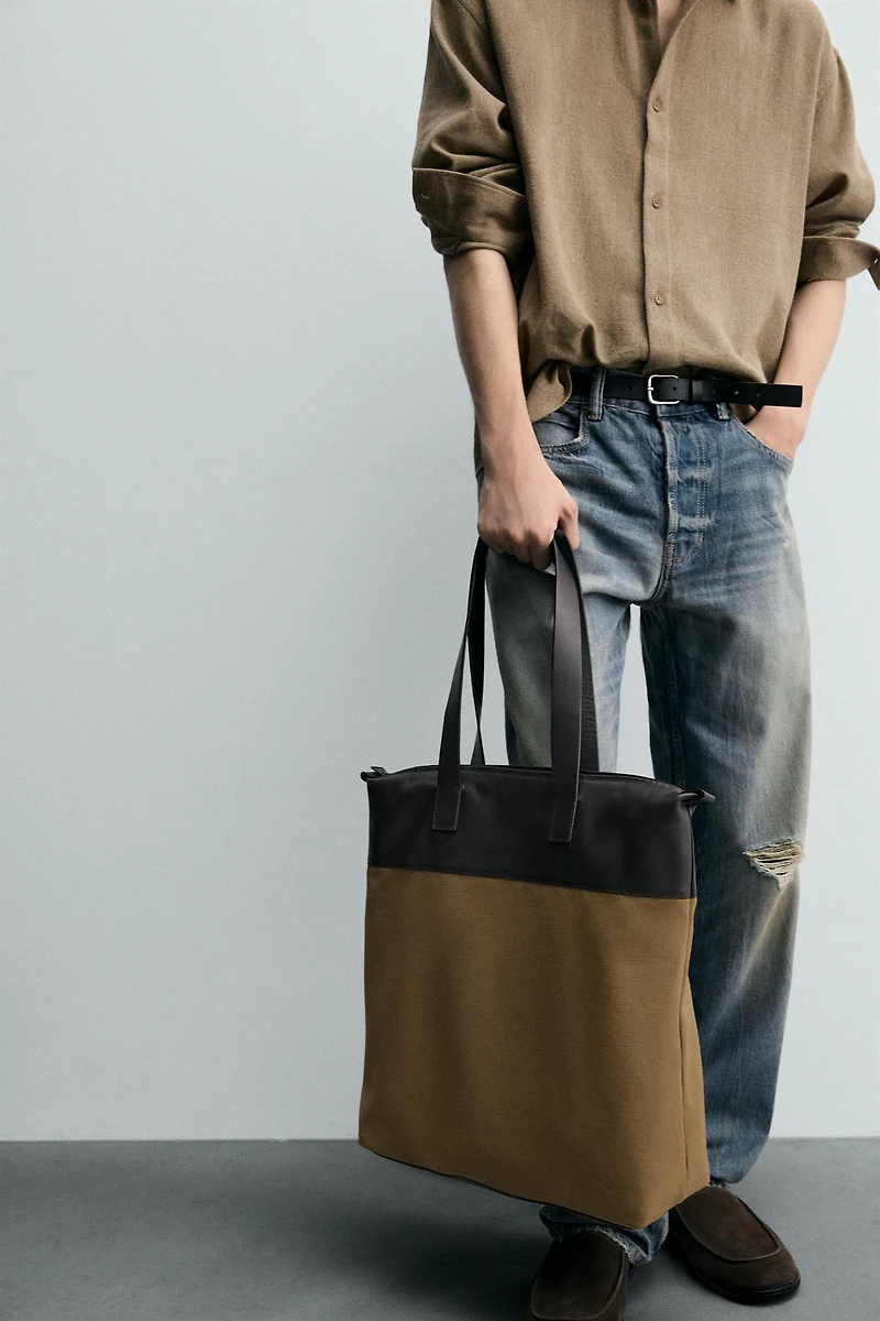 LEATHER DETAIL SHOPPER BAG