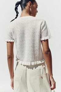 RUFFLED TEXTURED KNIT CARDIGAN