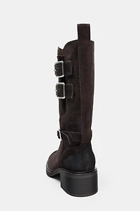 BUCKLED SPLIT LEATHER ANKLE BOOTS