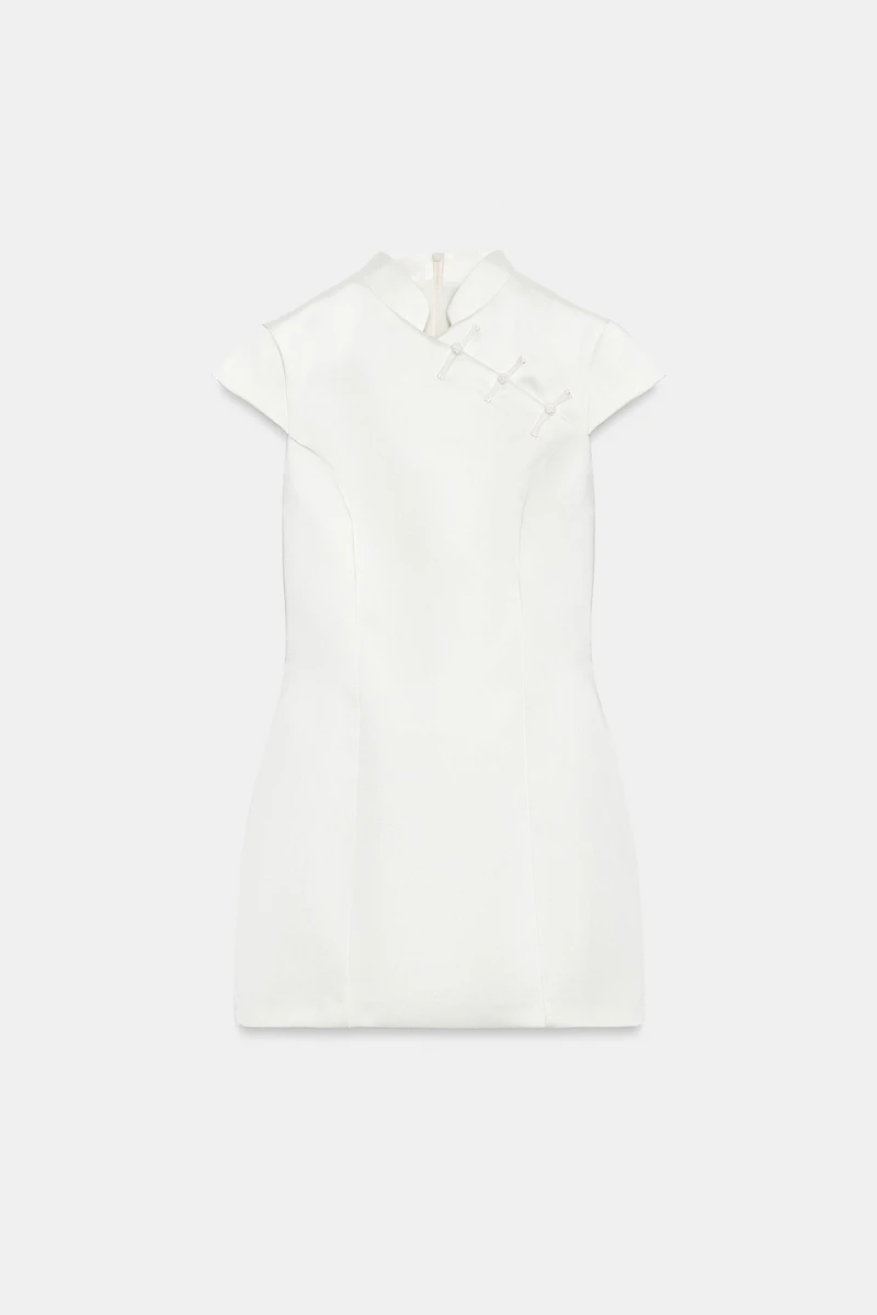 SATIN EFFECT MINI FIREMAN CLASP DRESS