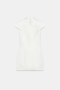 SATIN EFFECT MINI FIREMAN CLASP DRESS