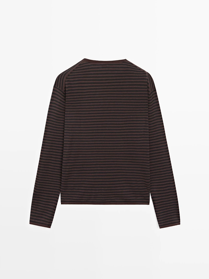 Striped cotton blend knit sweater