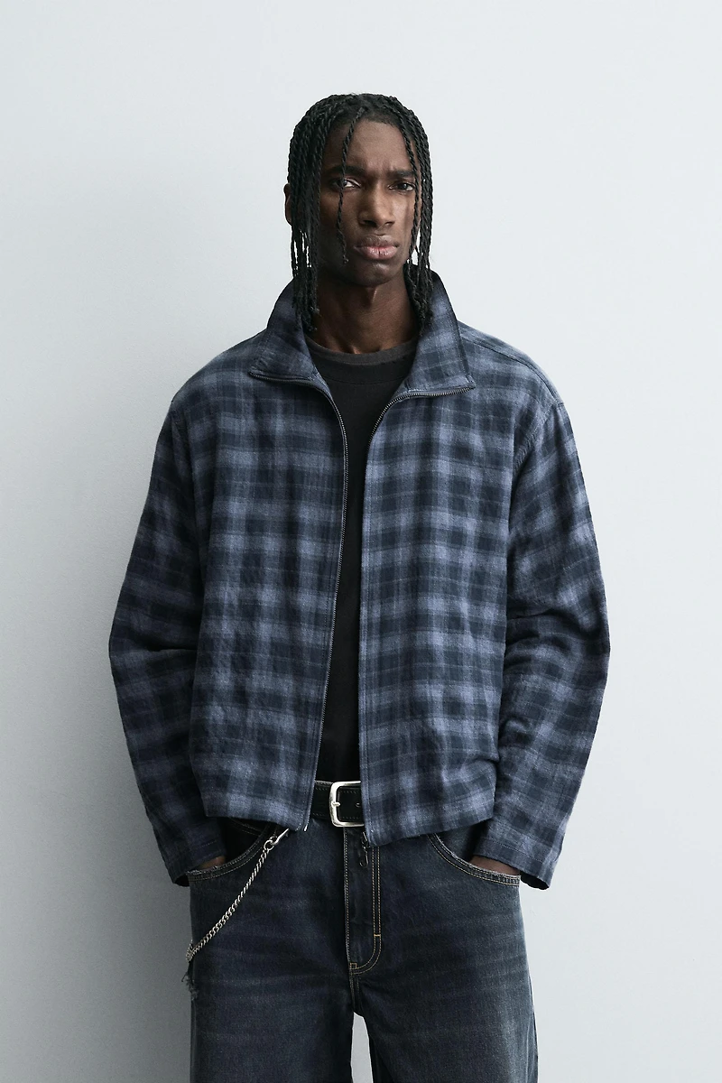 ZIP-UP PLAID SHIRT