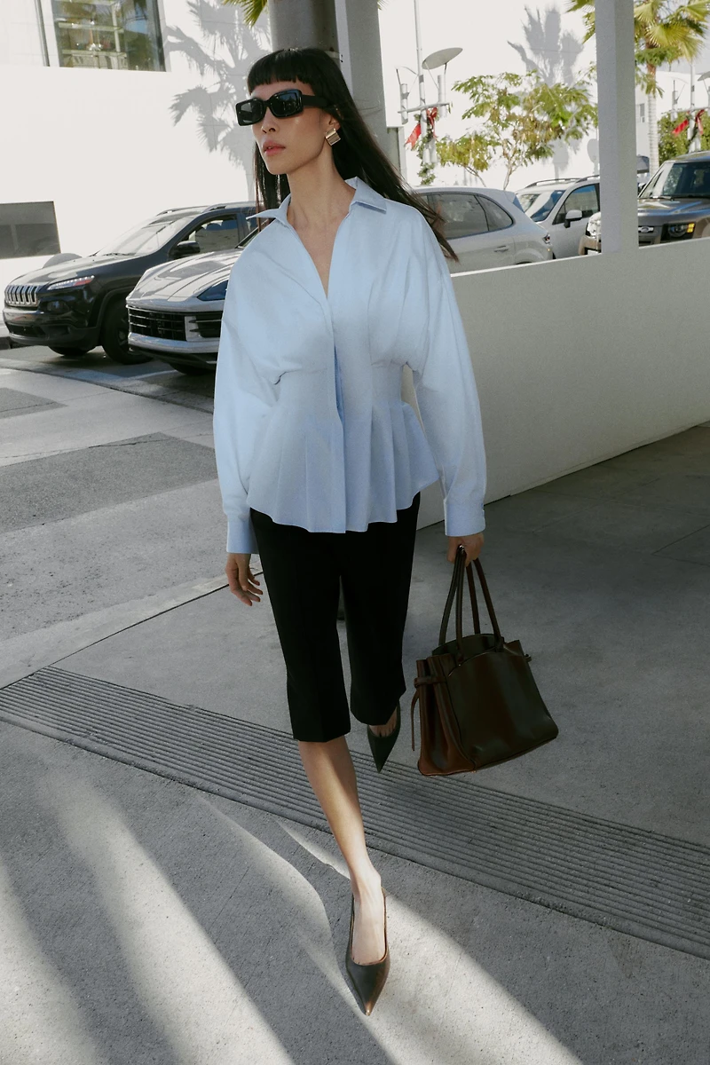 PLEATED POPLIN SHIRT