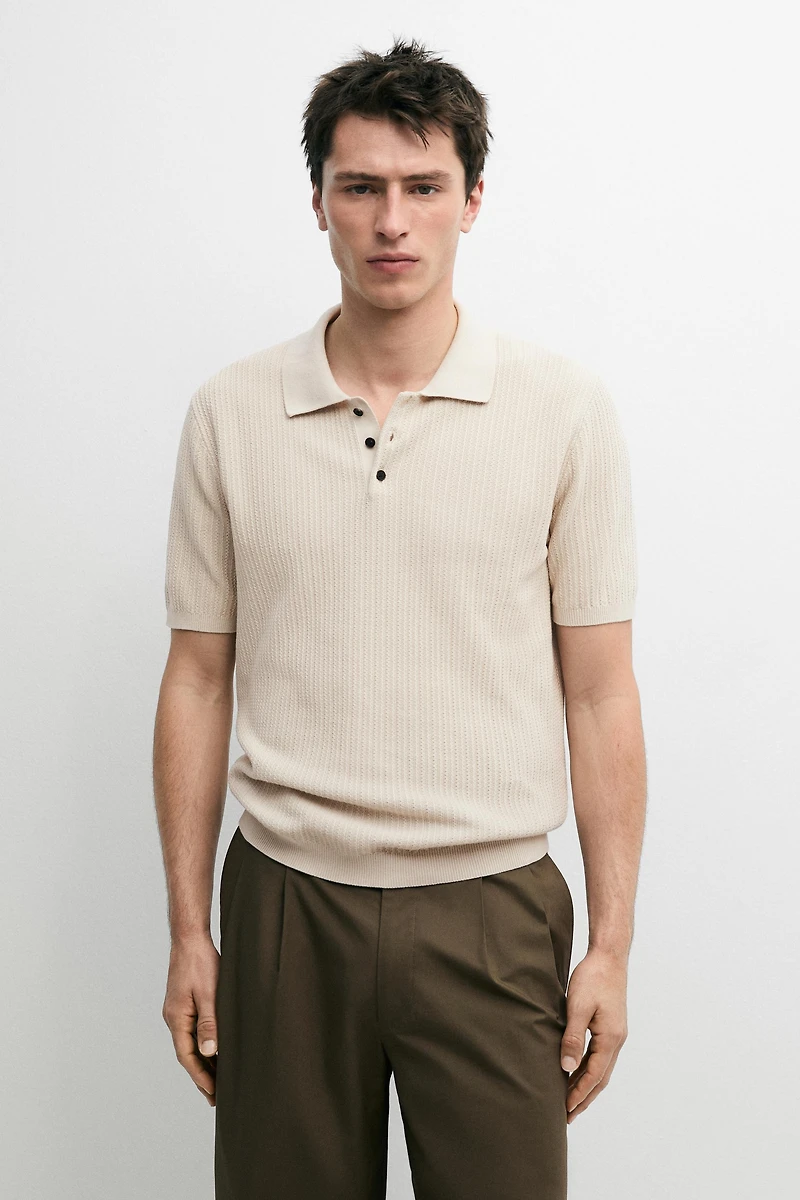 Pull polo en maille texturée 100 % coton