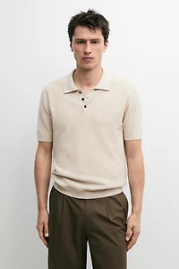 Pull polo en maille texturée 100 % coton