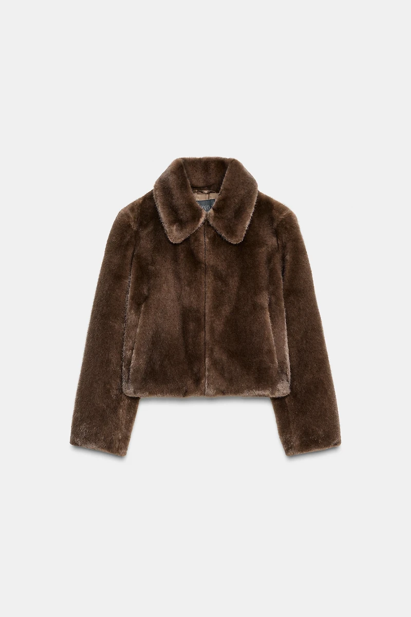 FAUX FUR SHORT COAT WITH TOGGLE FASTENERS