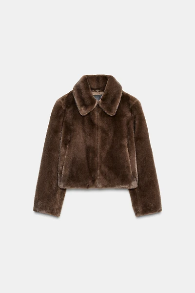 FAUX FUR SHORT COAT WITH TOGGLE FASTENERS