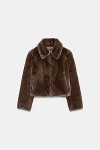 FAUX FUR SHORT COAT WITH TOGGLE FASTENERS