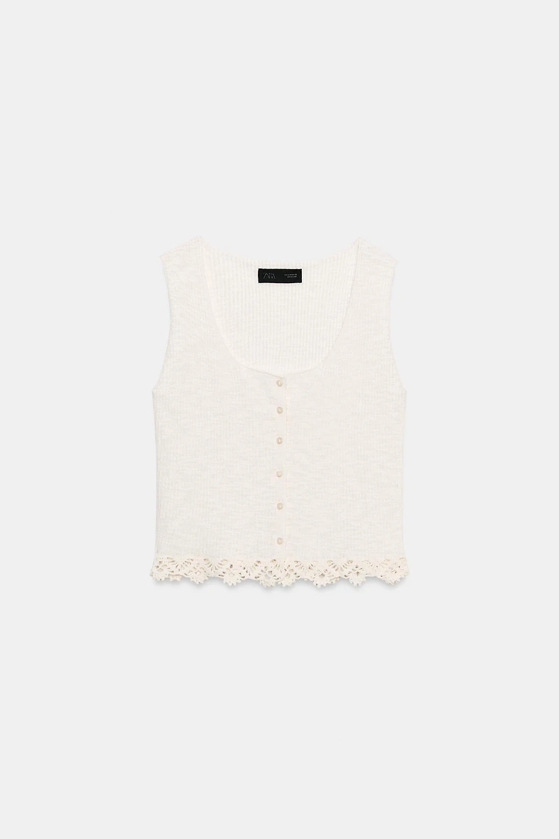 CROCHET HEM KNIT TOP
