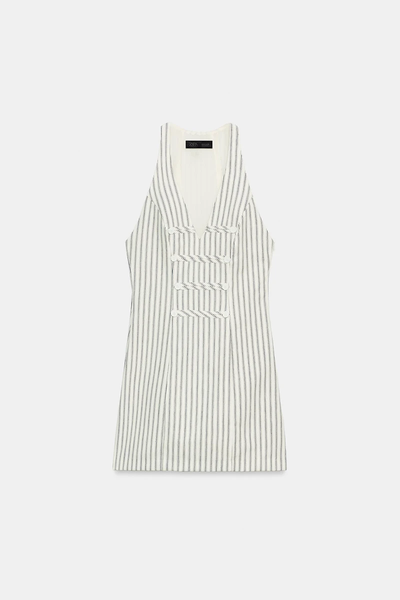STRIPED BUTTON MINI DRESS