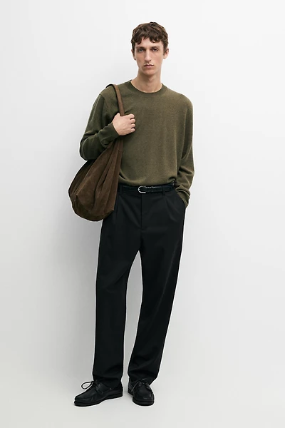 Wool blend round neck knit sweater