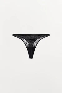 EMBROIDERED FLORAL LACE THONG