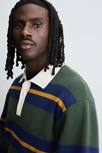 STRIPED KNIT POLO SHIRT WITH CONTRAST COLLAR