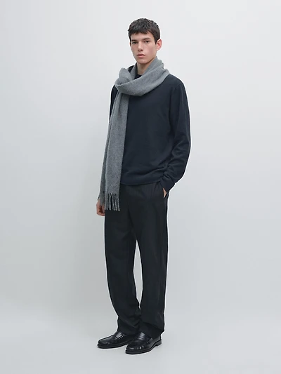 Pull maille col rond coton et laine