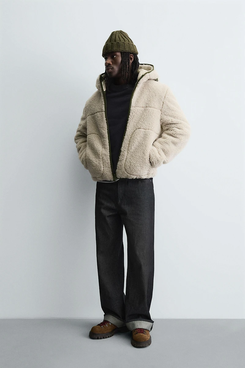 COMBINATION FAUX SHEARLING JACKET