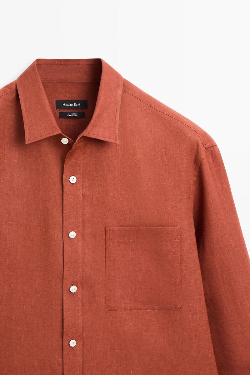 Regular fit 100% linen shirt with pocket detail