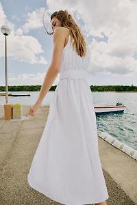 BELTED POPLIN MIDI DRESS