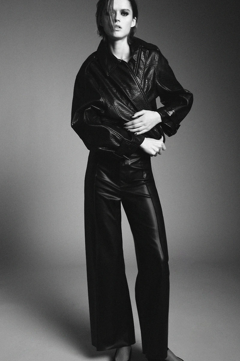 ZW COLLECTION FAUX LEATHER TAILORED WIDE LEG PANTS