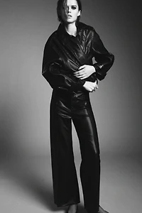 ZW COLLECTION FAUX LEATHER TAILORED WIDE LEG PANTS