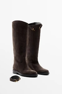 Split suede leather equestrian boot