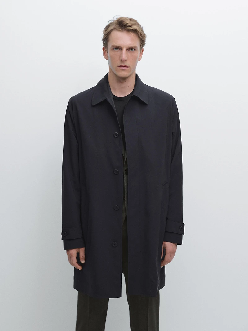 Lightweight trench coat with hidden buttons