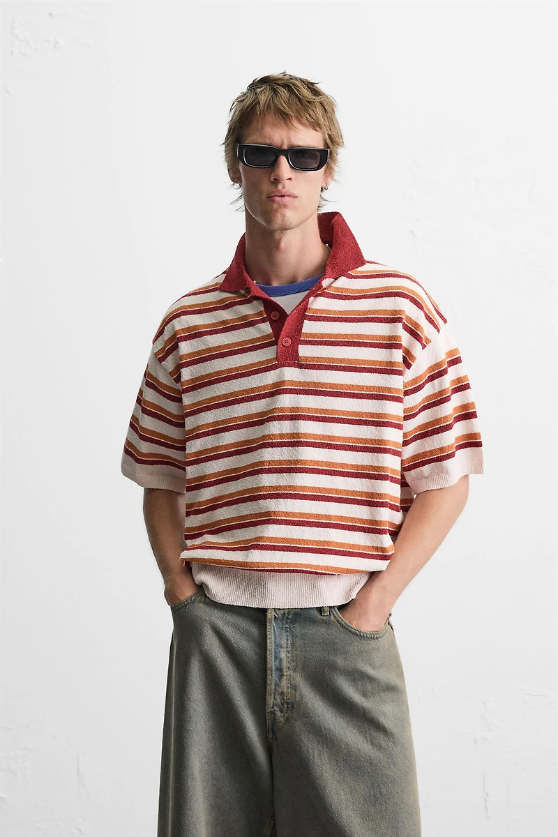 POLO EN MAILLE RAYURES TEXTURÉ