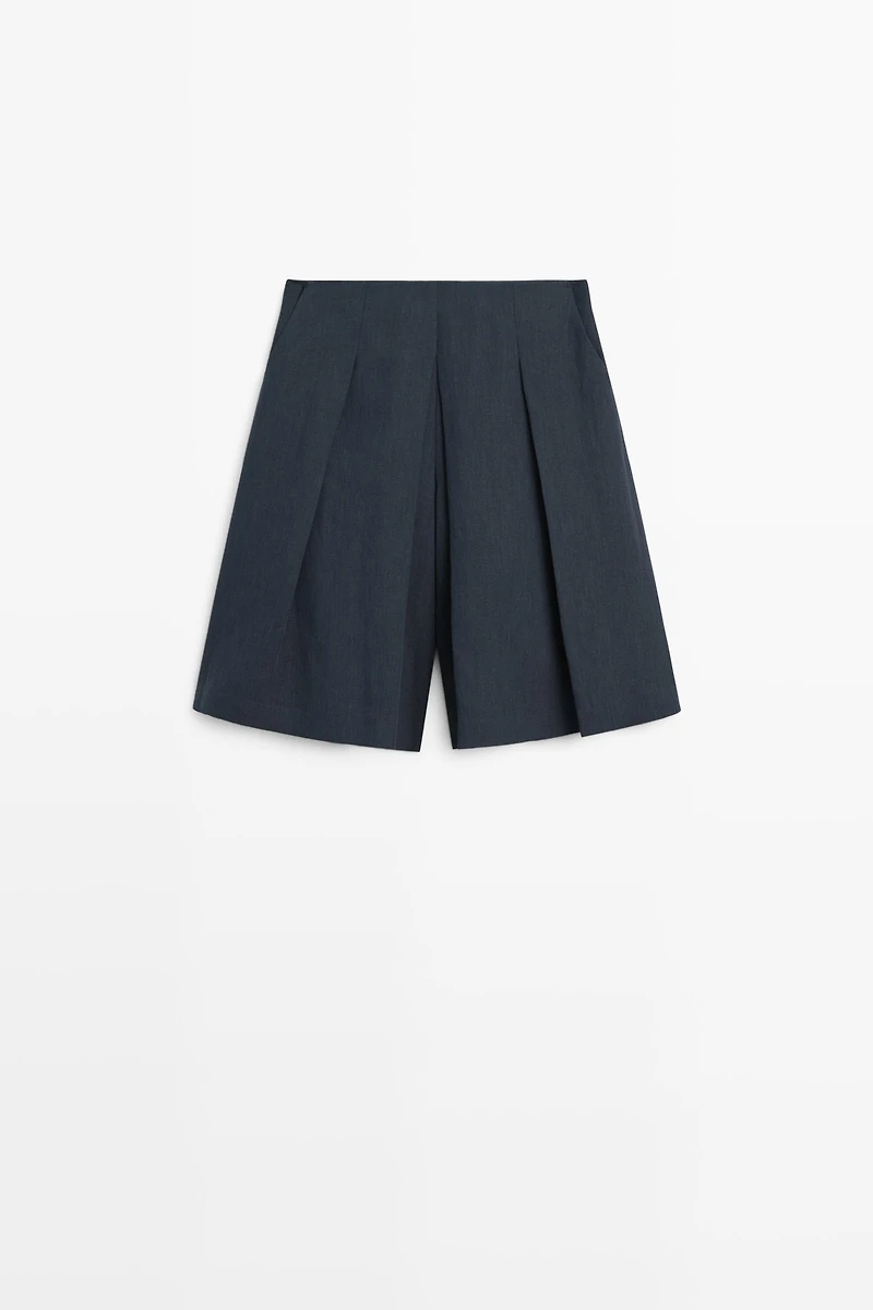 Linen blend Bermuda shorts with pleats